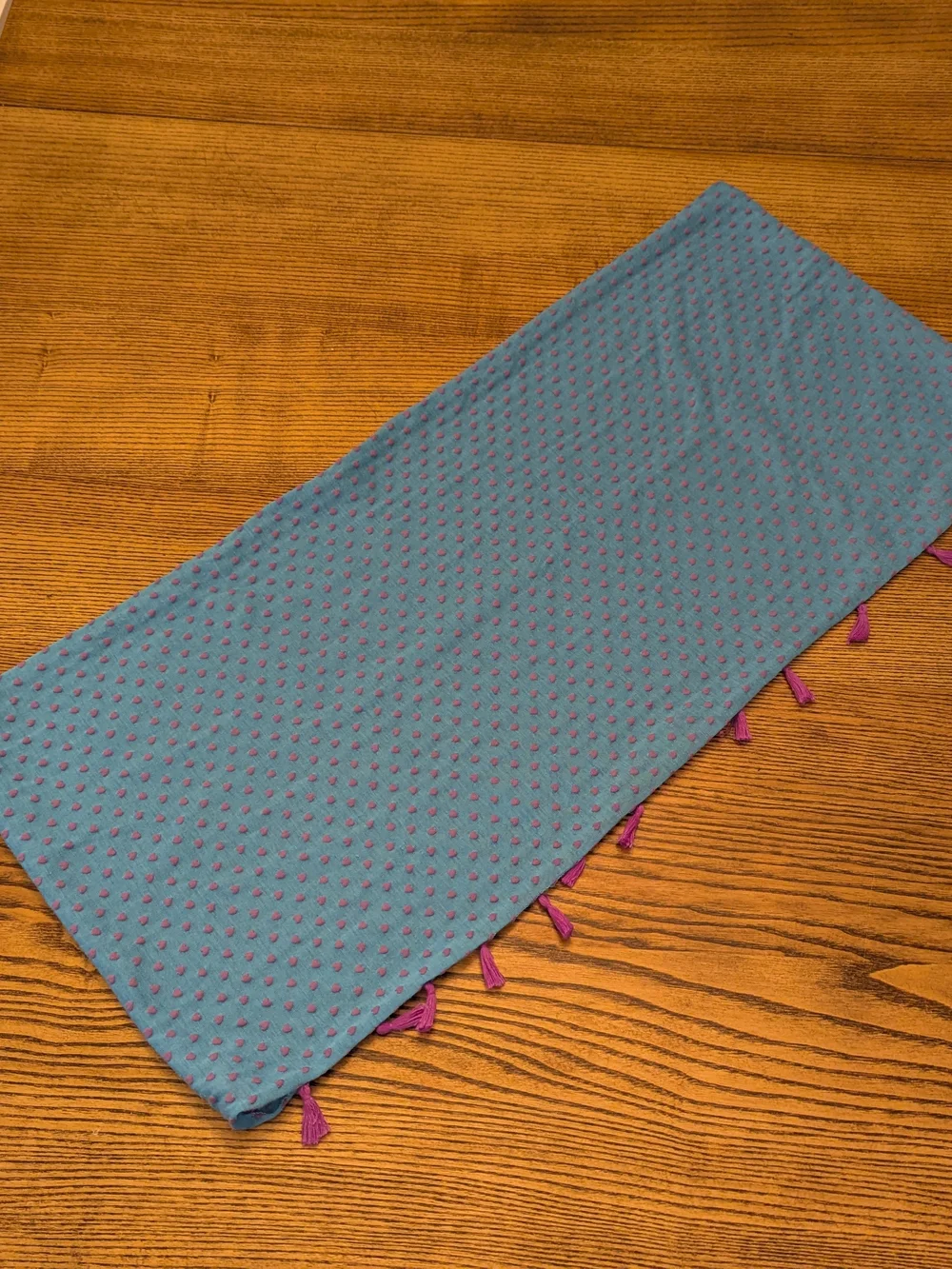 EUC Justice Girls Infinity Scarf Embroidered Heart Purple Blue Tassels